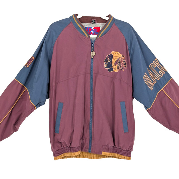 Rare VTG 90s Pro Player Mens Chicago Blackhawks NHL Bomber Jacket Hockey Medium - Picture 1 of 15